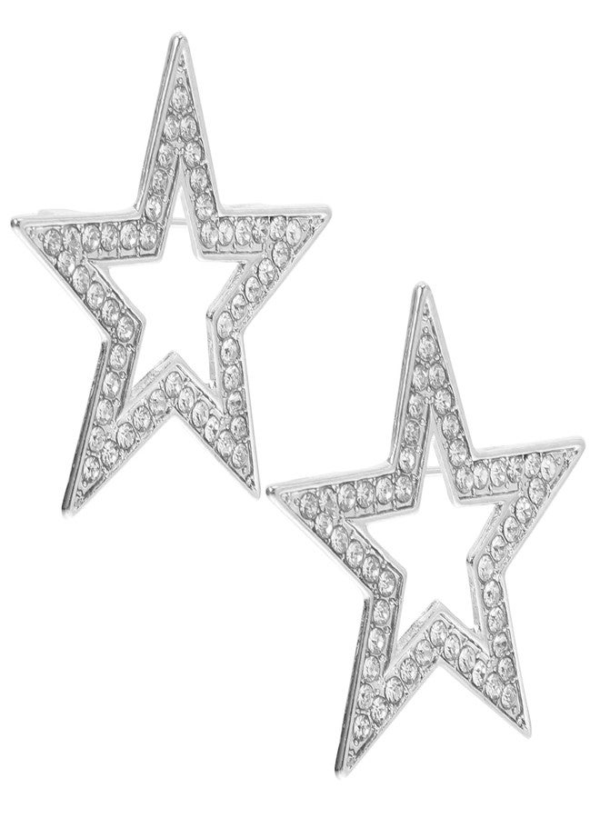 VOSCHOIX 2 Pcs Five-Pointed Star Pins, Silver Shiny Rhinestone Star Brooch Pin for Women Girls Elegant Bling Backpack Brooch for Wedding Party Jewelry - Image 1